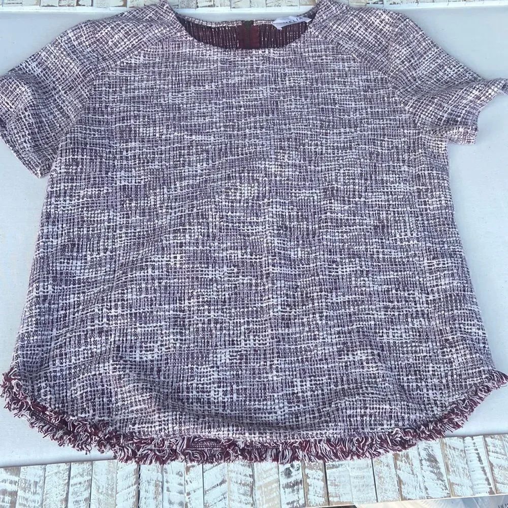 Emelia Burgundy Tweed Top Small Business Casual